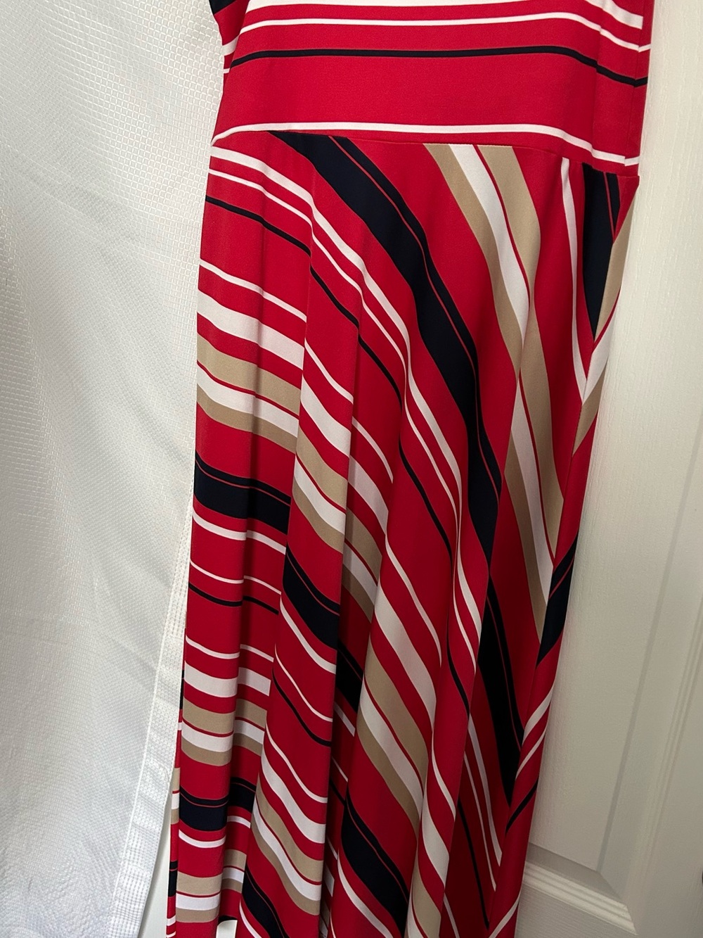 Spense Red Striped Maxi Skirt with Navy & Cream